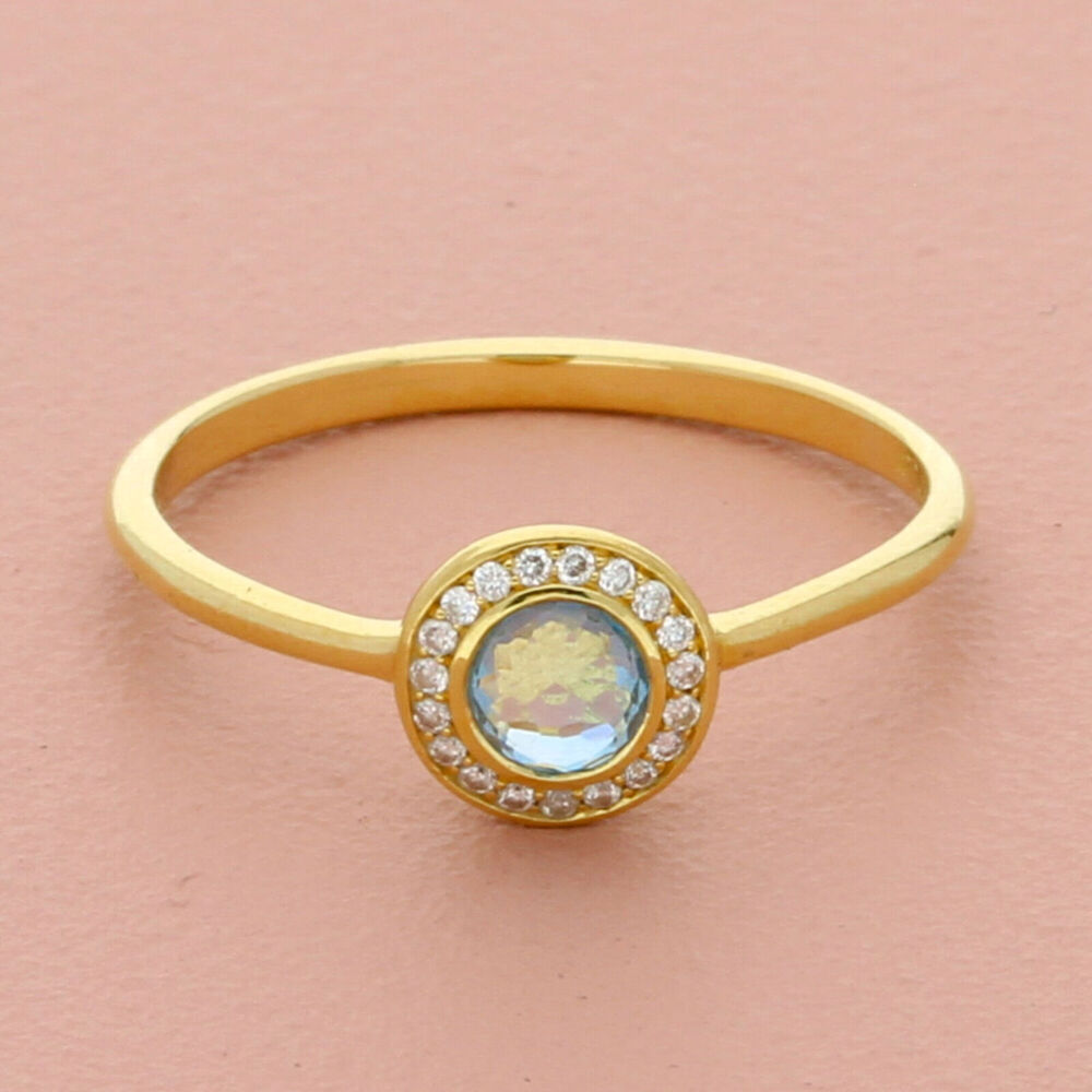 Ippolita 18k yellow gold lollipop blue topaz & diamond halo ring size 7.5